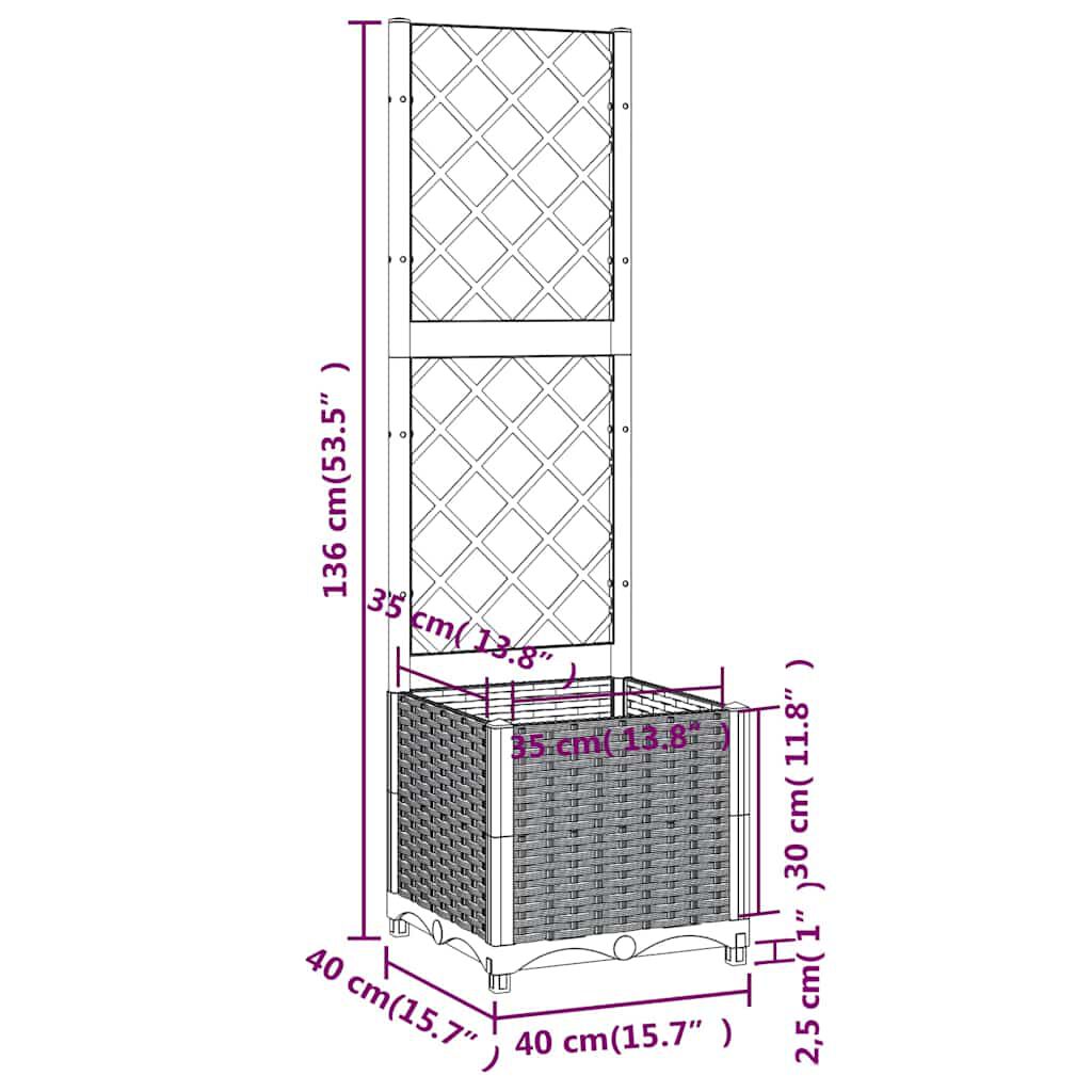 vidaXL Ζαρντινιέρα Κήπου με Καφασωτό Μπλε Γκρι 40x40x136 εκ. από PP