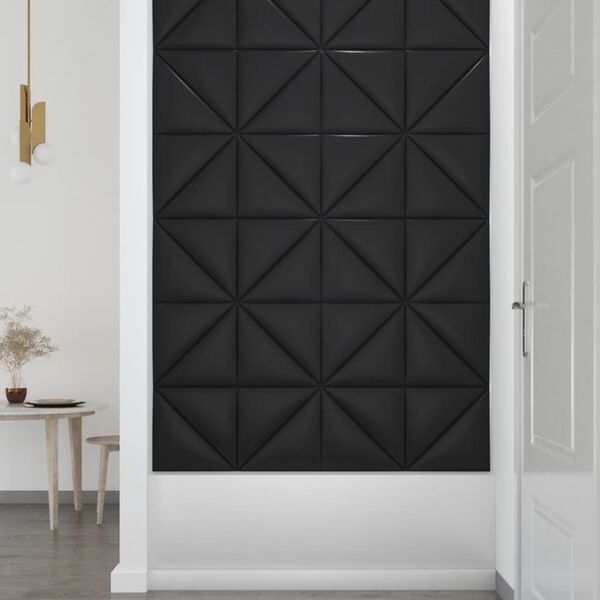 vidaXL Πάνελ Τοίχου 12 τεμ. Μαύρα 30 x 30 εκ. 0,54 μ² Συνθετικό Δέρμα