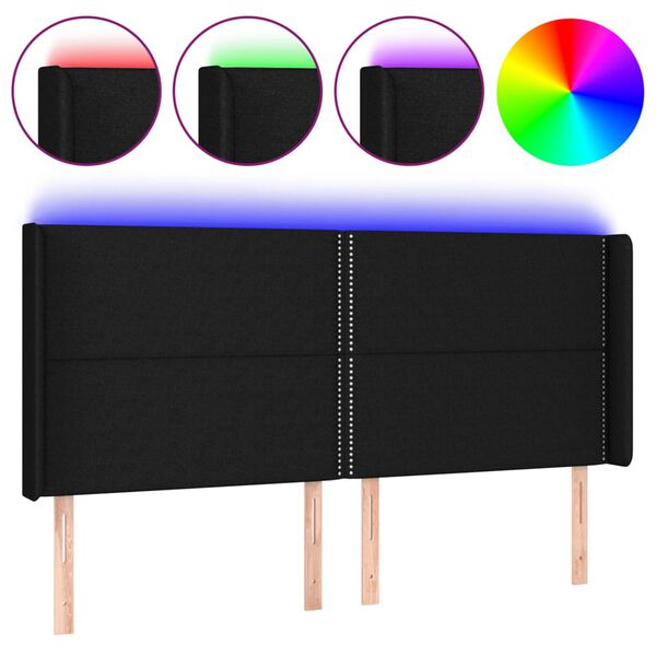 vidaXL Κεφαλάρι Κρεβατιού LED Μαύρο 163x16x118/128 εκ. Υφασμάτινο