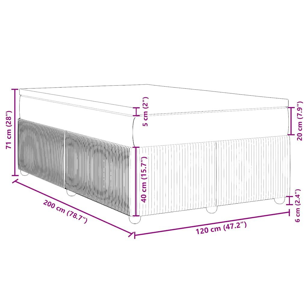 vidaXL Κρεβάτι Boxspring με Στρώμα Σκούρο Γκρι 120x200 εκ. Βελούδινο