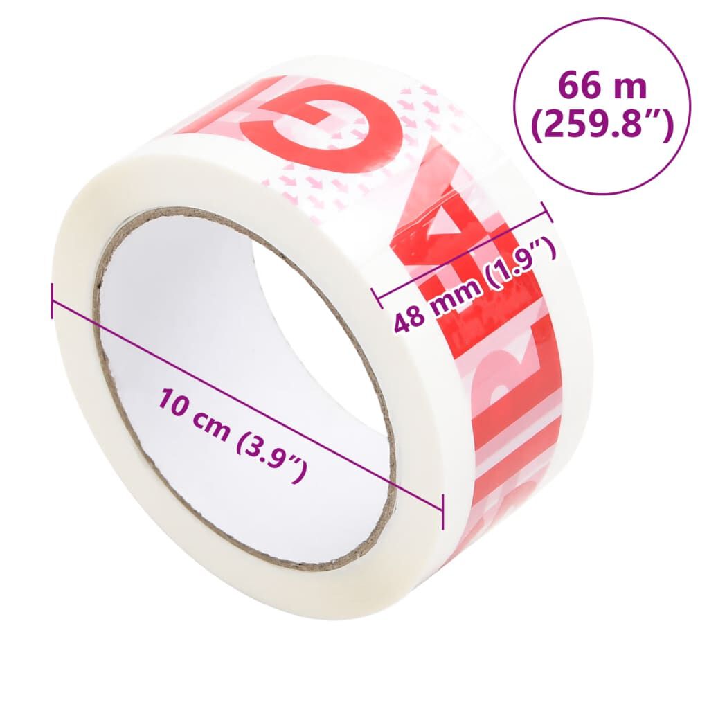 vidaXL Ταινίες Συσκευασίας FRAGILE 72 τεμ. Λευκές 48 χιλ. x 66 μ.