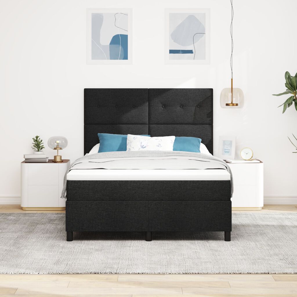 vidaXL Κρεβάτι με Ελατήριο και Στρώμα & LED Μαύρο 160x200 εκ. Ύφασμα