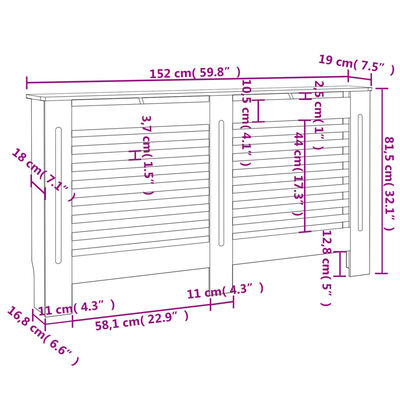 vidaXL Κάλυμμα Καλοριφέρ Λευκό 152 x 19 x 81,5 εκ. από MDF
