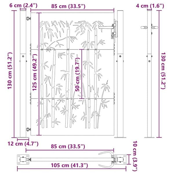 vidaXL Πύλη Κήπου, Πύλη Κήπου 105x75 εκ Υλικό Corten Σχεδιασμός Μπαμπού