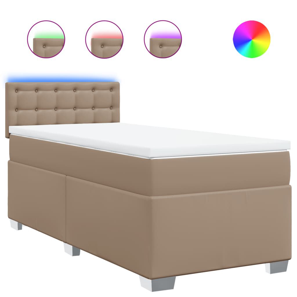 vidaXL Κρεβάτι Boxspring με Στρώμα Καπουτσίνο 90x190εκ.από Συνθ. Δέρμα