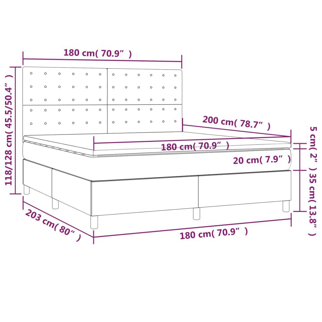 vidaXL Κρεβάτι Boxspring με Στρώμα Μαύρο 180x200εκ.από Συνθετικό Δέρμα