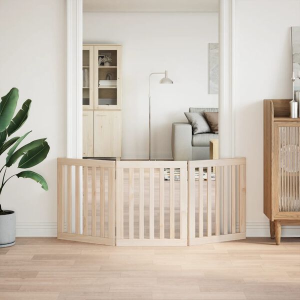 vidaXL Πόρτα Σκύλου Πτυσσόμενη 3 Πάνελ 150 εκ. από Ξύλο Λεύκας
