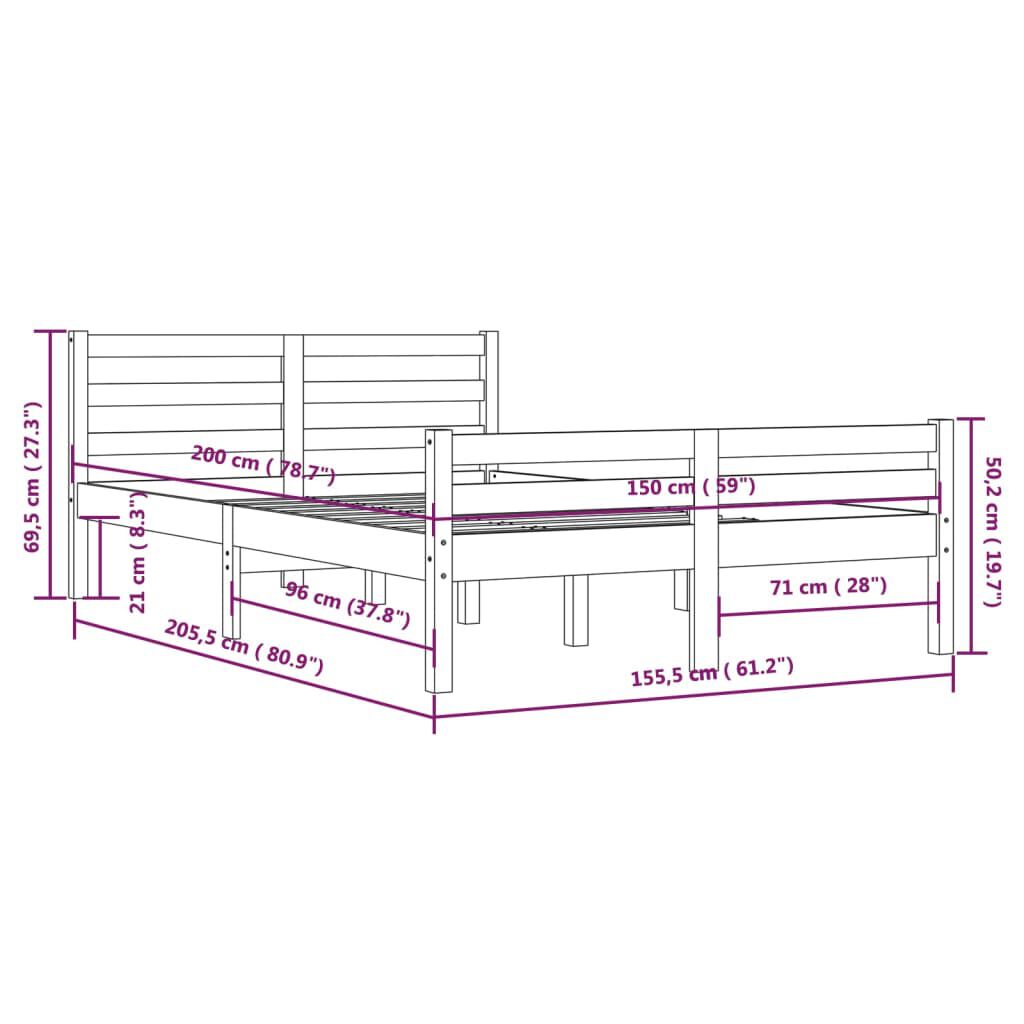 vidaXL Πλαίσιο Κρεβατιού Γκρι 150 x 200 εκ. Μασίφ Ξύλο King Size