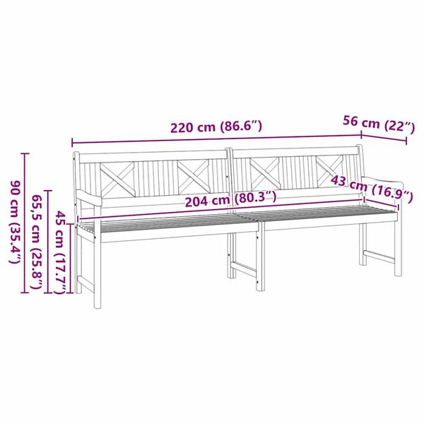 vidaXL Παγκάκι κήπου Καφέ 220 x 56 x 90εκ Μασίφ ξύλο ακακίας