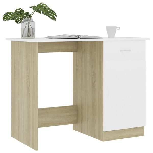 vidaXL Γραφείο Λευκό / Sonoma Δρυς 100 x 50 x 76 εκ. από Μοριοσανίδα