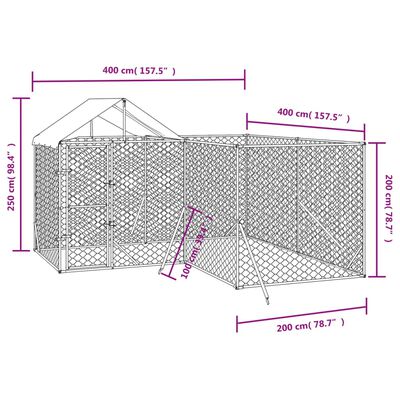 vidaXL Κλουβί Σκύλου Εξ. Χώρου με Οροφή Ασημί 4x4x2,5 μ. Γαλβ. Ατσάλι
