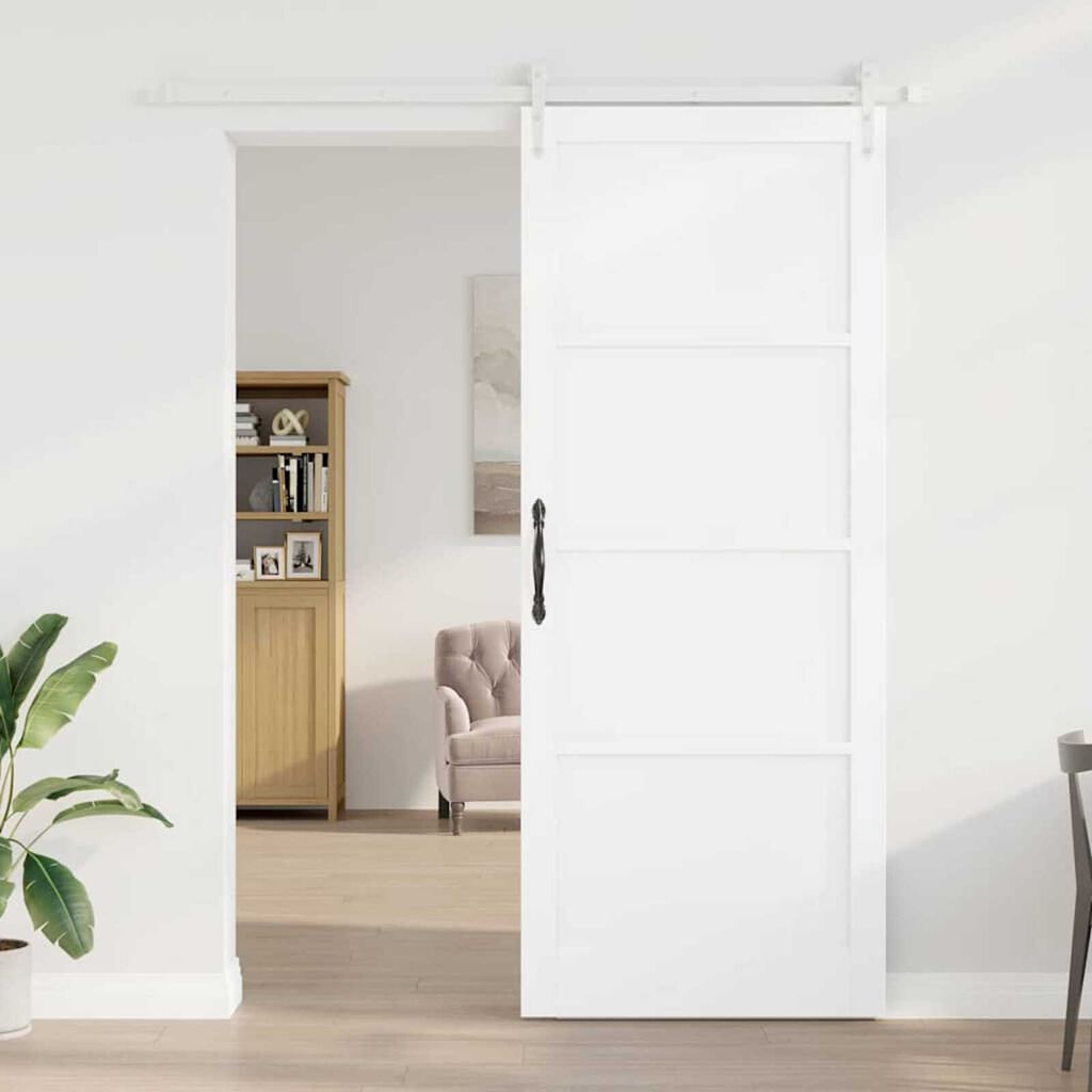 vidaXL Συρόμενη Πόρτα Λευκό 93 x 232 εκ. Μασίφ ξύλο πεύκου και χάλυβας