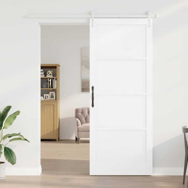 vidaXL Συρόμενη Πόρτα Λευκό 93 x 232 εκ. Μασίφ ξύλο πεύκου και χάλυβας