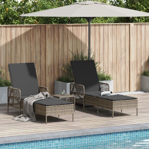 vidaXL Ξαπλώστρα 2-πρόσωπο 2 pcs Γκρι 35 x 35 x 32 εκ. συνθετικό ρατάν