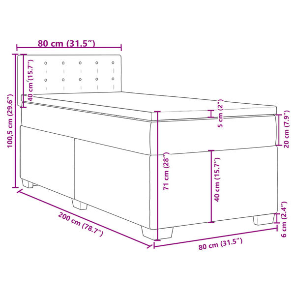 vidaXL Κρεβάτι Boxspring με Στρώμα Ανοιχτό Γκρι 80x200 εκ. Βελούδινο