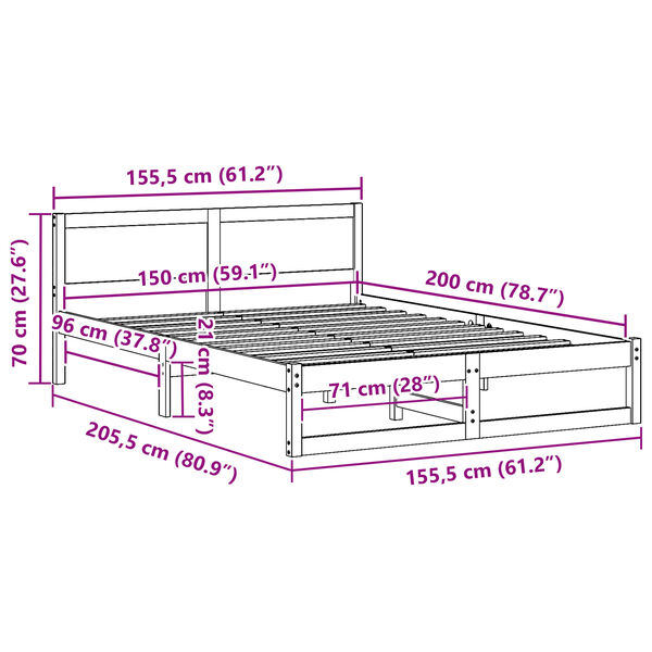 vidaXL Σκελετός Κρεβατιού Καφέ 150 x 200 cm Μασίφ ξύλο πεύκου