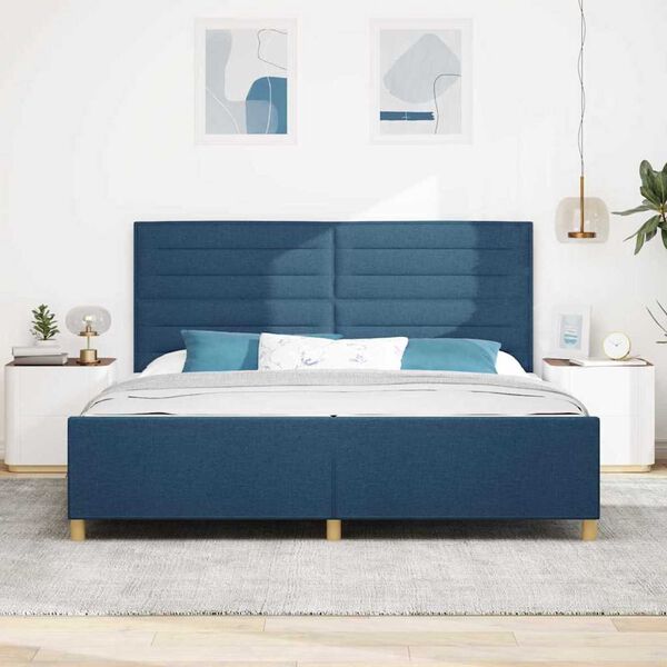 vidaXL Σκελετός Κρεβατιού με κεφαλάρι Μπλε 200 x 200 cm ύφασμα