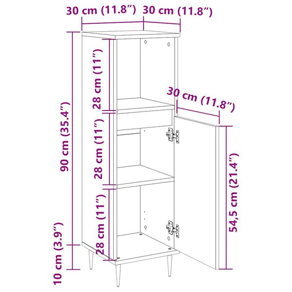 vidaXL Ντουλάπι Μπάνιου Sonoma Δρυς 30x30x100 εκ. Επεξεργασμένο Ξύλο