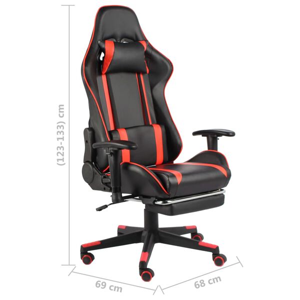 vidaXL Καρέκλα Gaming Περιστρεφόμενη με Υποπόδιο Κόκκινη PVC