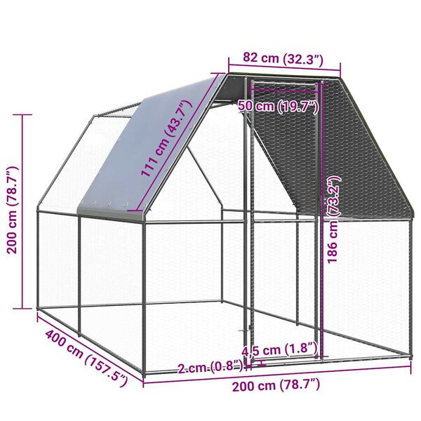 vidaXL Κοτέτσι - Κλουβί 2x4x2 μ. από Γαλβανισμένο Χάλυβα