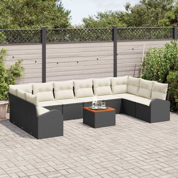 vidaXL Σετ Καναπέ Κήπου 11 pcs Μαύρος, λευκός Μεγάλο Ρατάν