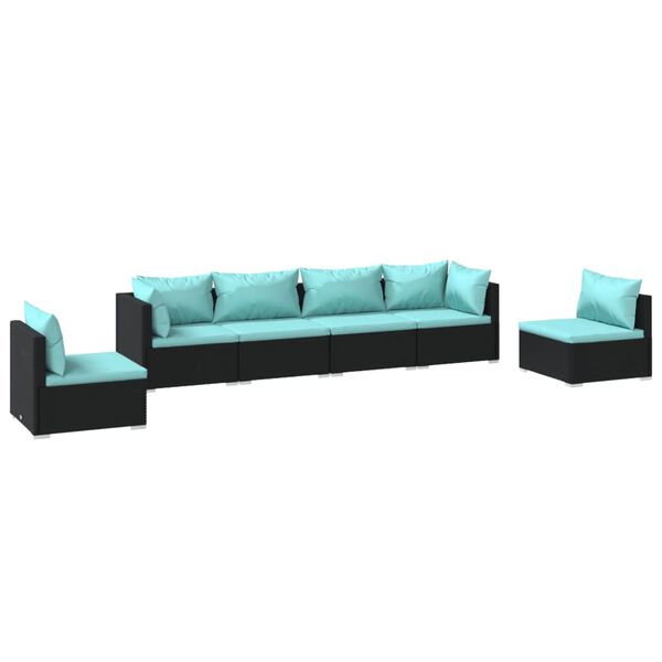 vidaXL Σαλόνι Κήπου 6 Τεμαχίων Μαύρο Συνθετικό Ρατάν με Μαξιλάρια