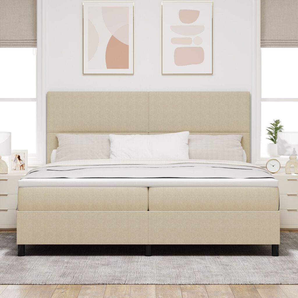 vidaXL Κρεβάτι Box Spring με Στρώμα & LED Φως Γκρί Πράσινο 200x200 εκ. Ύφασμα Σατέν