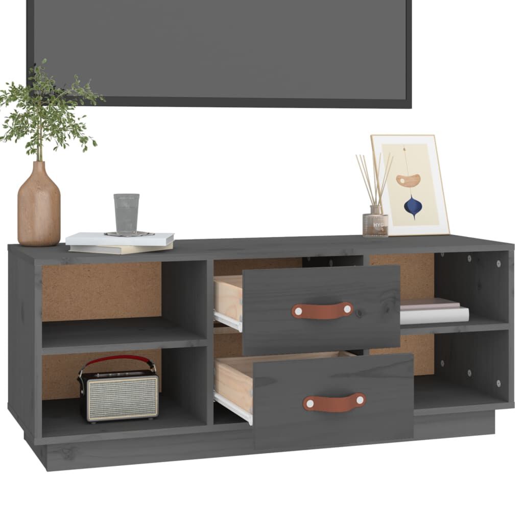 vidaXL Έπιπλο Τηλεόρασης Γκρι 100x34x40 εκ. από Μασίφ Ξύλο Πεύκου