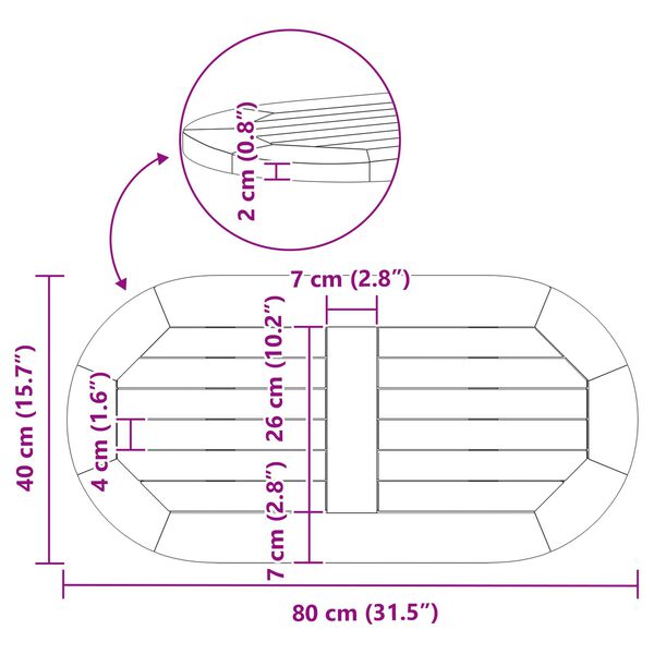 vidaXL Επιφάνεια Τραπέζι 80x40x2,2 cm Ωοειδής Μασίφ Ξύλο Ακακίας