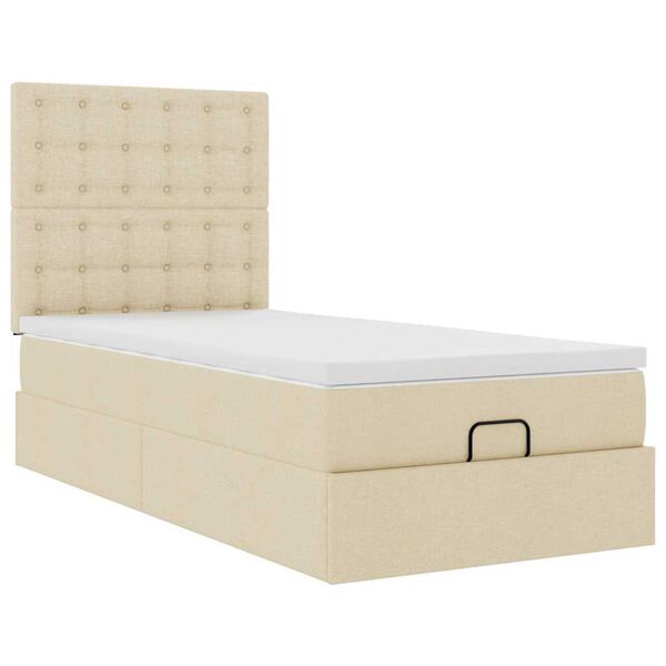 vidaXL Οθωμανικό κρεβάτι με στρώμα Cream 100x200cm ύφασμα