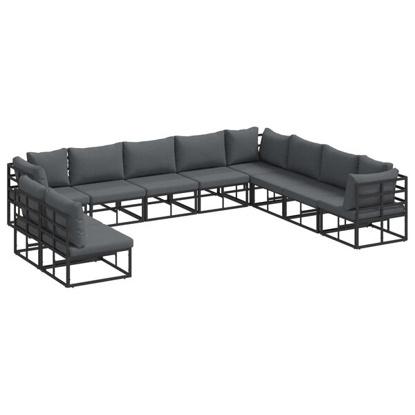 vidaXL Σετ Καναπέ Κήπου 10 pcs Μαύρο 353 x 283 x 71 εκ. Αλουμίνιο