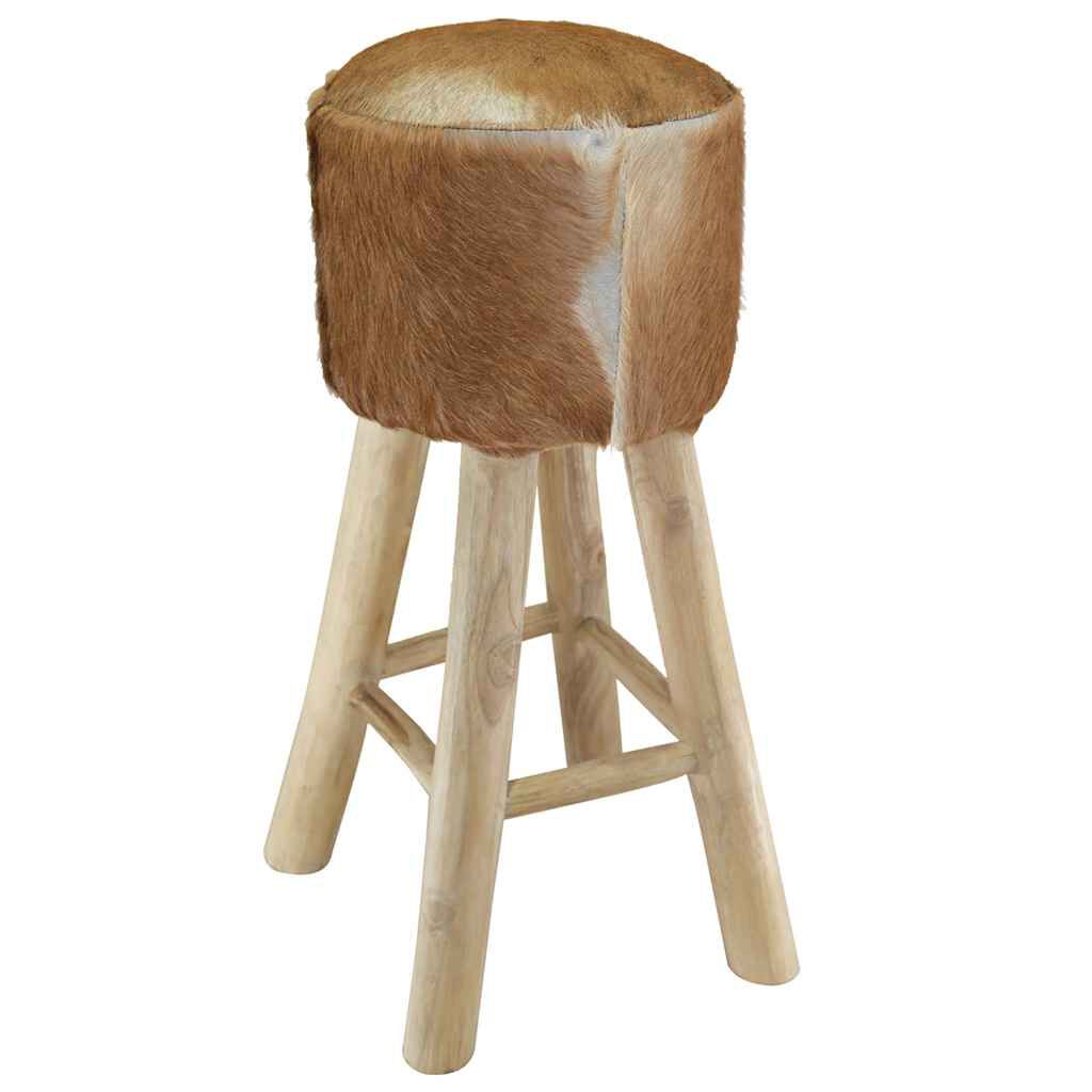 vidaXL Σκαμπό Μπαρ από Γνήσιο Δέρμα / Μασίφ Ξύλο Teak