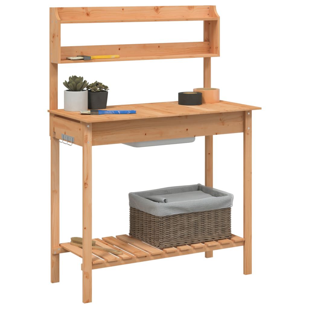 vidaXL Τραπέζι για Γλάστρες+Νεροχύτη Καφέ 147,5x44x139,5εκ Μασίφ Ελάτη