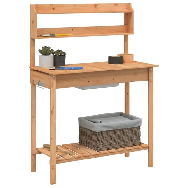 vidaXL Τραπέζι για Γλάστρες+Νεροχύτη Καφέ 147,5x44x139,5εκ Μασίφ Ελάτη
