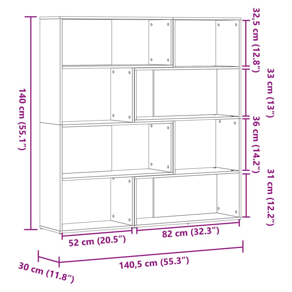 vidaXL Βιβλιοθήκη Γωνιακή 4 Επ. Γκρι Sonoma 85x85x140 εκ Επεξ. Ξύλο