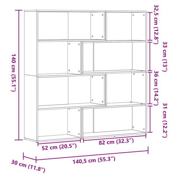 vidaXL Βιβλιοθήκη Γωνιακή 4 Επ. Γκρι Sonoma 85x85x140 εκ Επεξ. Ξύλο