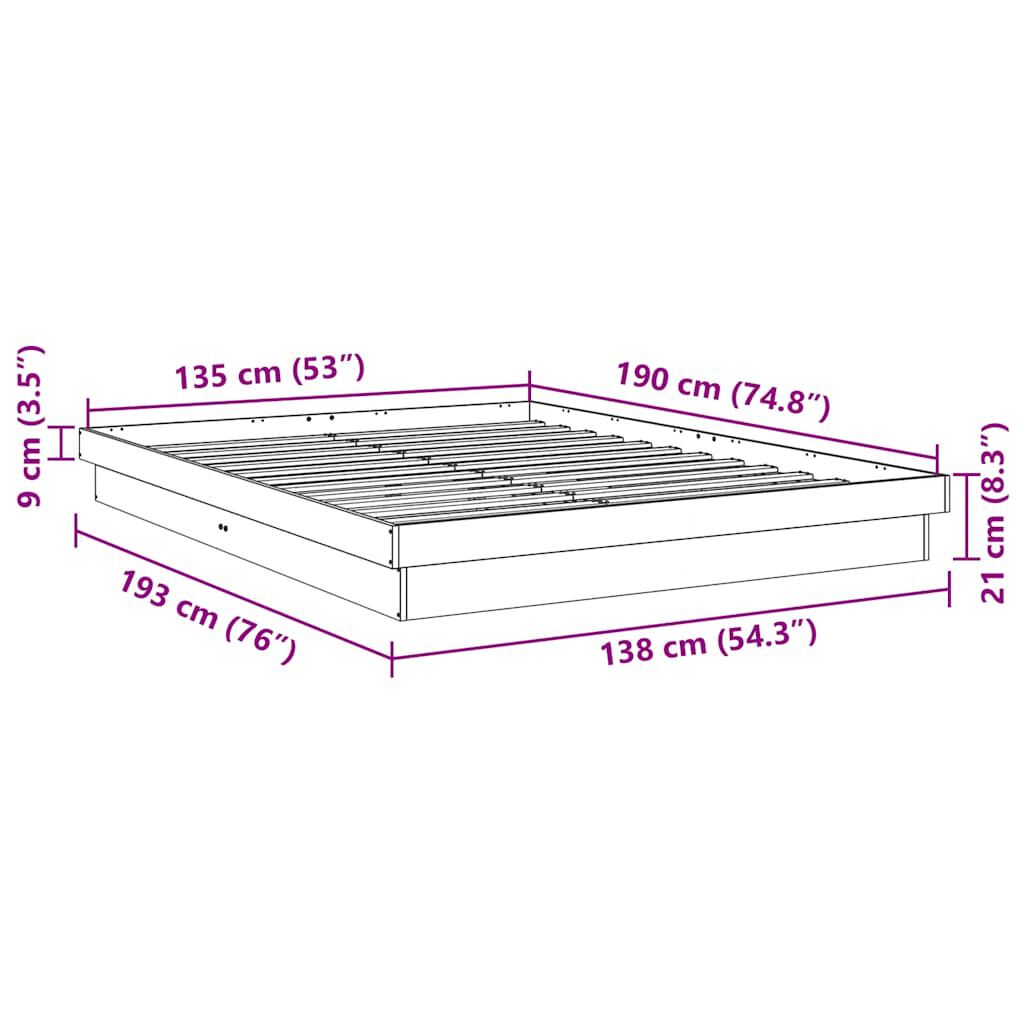 vidaXL Πλαίσιο κρεβατιού χωρίς στρώμα 135x190 cm μασίφ ξύλο δρυς