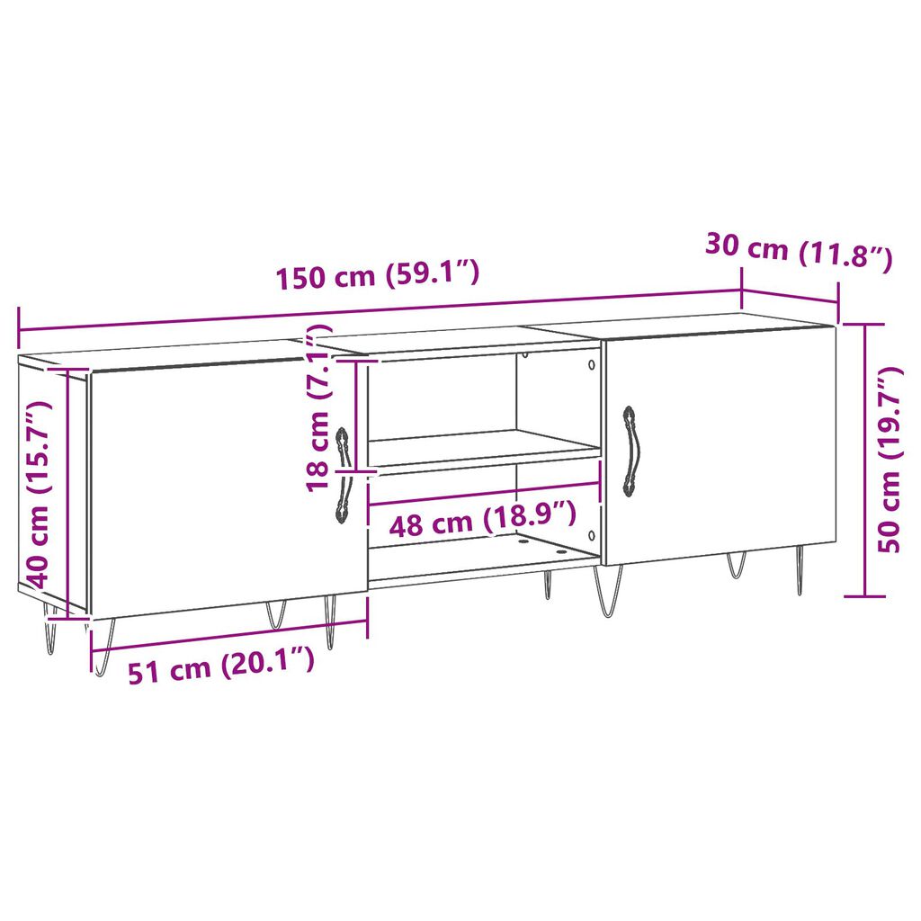 vidaXL Μονάδα τηλεόρασης Μαύρο Δρυς 150x30x50 εκ Επεξεργασμένο ξύλο