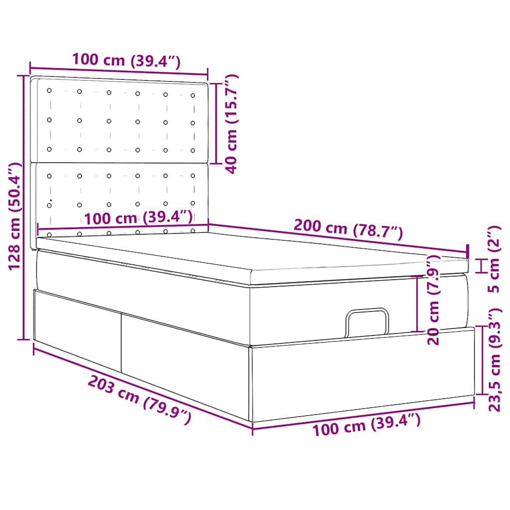 vidaXL Οθωμανικό κρεβάτι με στρώμα Cream 100x200cm ύφασμα
