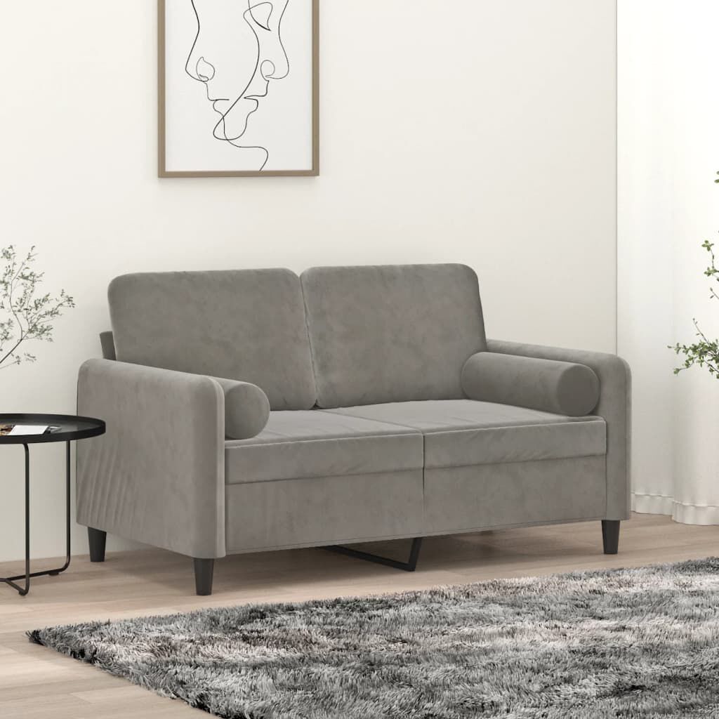 vidaXL Καναπές Διθέσιος Ανοιχτό Γκρι 120 εκ. Βελούδινος με Μαξιλάρια