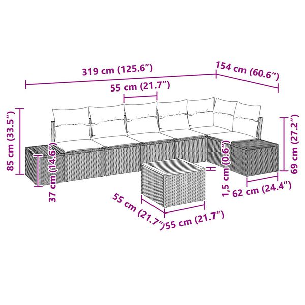 vidaXL Σετ Καναπέ Κήπου 7 pcs Μαύρο και λευκό