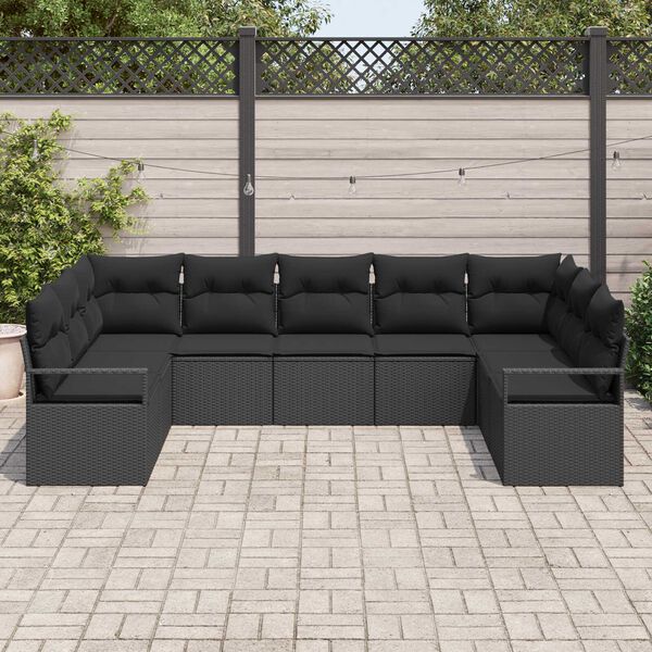 vidaXL Σετ Καναπέ Κήπου 9 pcs Μαύρο Πολυ rattan, βαμμένο ατσάλι