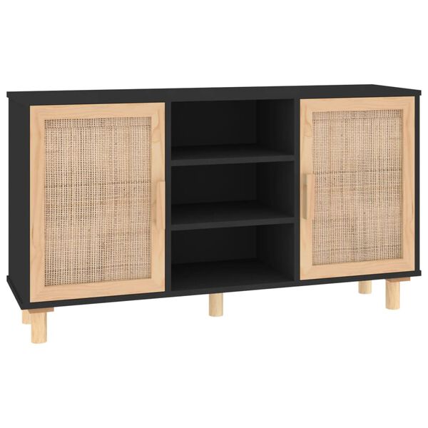 vidaXL Ντουλάπι Μαύρο 105x30x60 εκ. από Μασίφ Πεύκο & Φυσικό Ρατάν