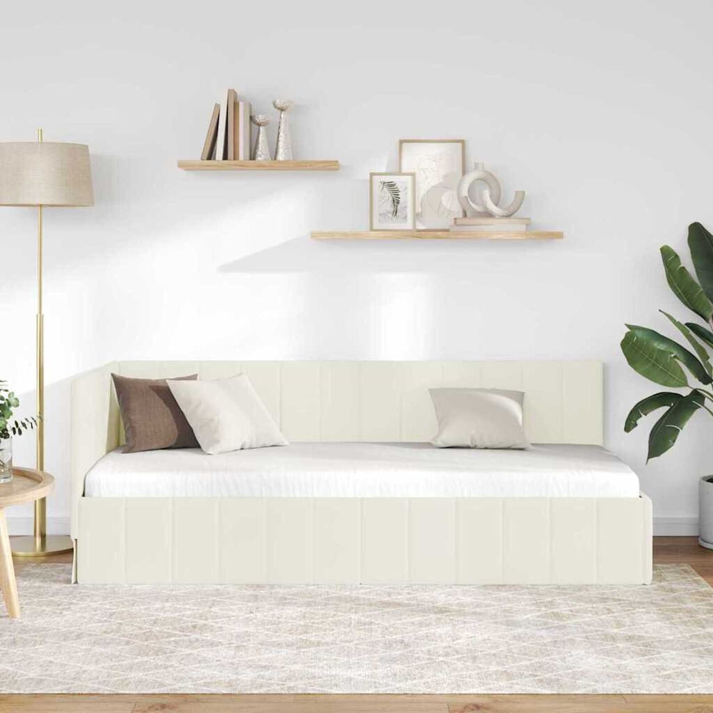 vidaXL Κρεβάτι Γωνίας με κεφαλάρι Κρεμ 80 x 200 cm Βελούδο