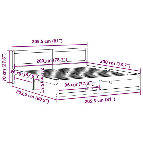 vidaXL Σκελετός Κρεβατιού Λευκό 200 x 200 cm Μασίφ ξύλο πεύκου