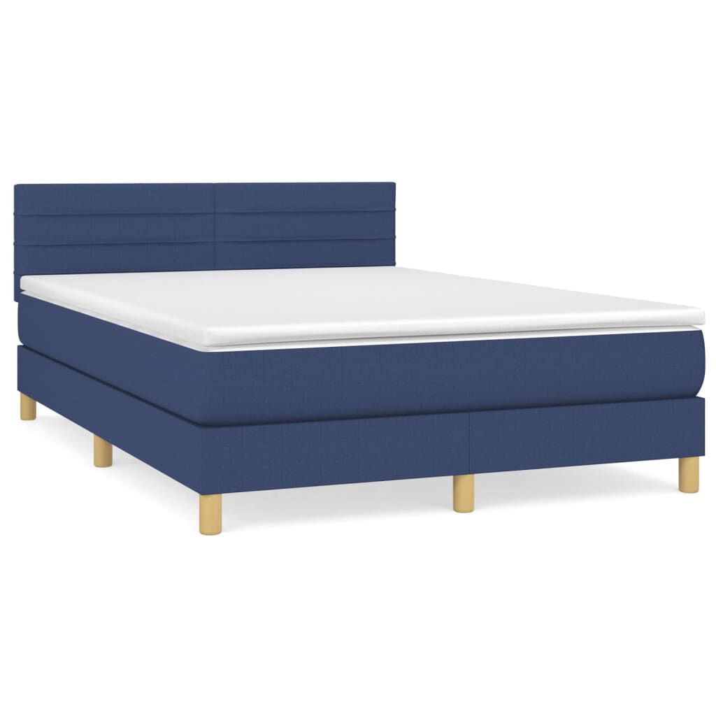 vidaXL Κρεβάτι Boxspring με Στρώμα Μπλε 140x200 εκ. Υφασμάτινο
