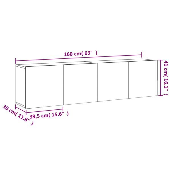 vidaXL Ντουλάπια Τοίχου Τηλεόρασης 2 Τεμ. Γκρι Sonoma 80 x 30 x 41 εκ.