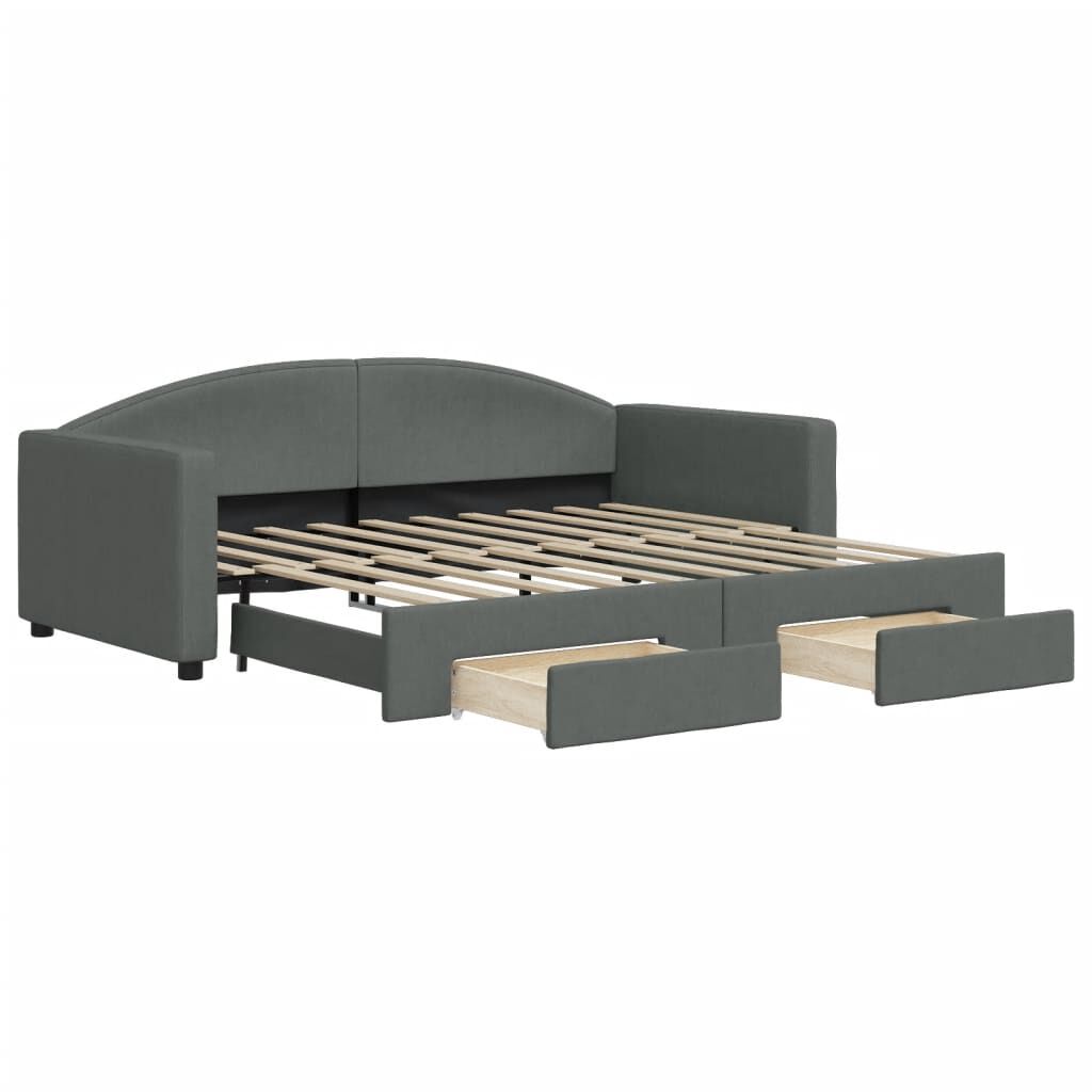 vidaXL Καναπές Κρεβάτι Συρόμενος Σκούρο Γκρι 90x190 εκ Ύφασμα Συρτάρια