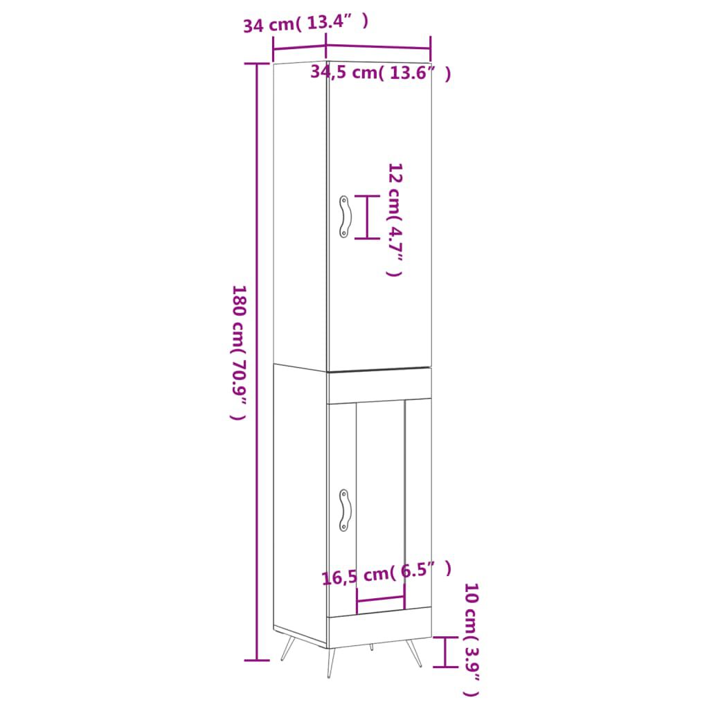 vidaXL Ντουλάπι Λευκό 34,5 x 34 x 180 εκ. από Επεξεργασμένο Ξύλο