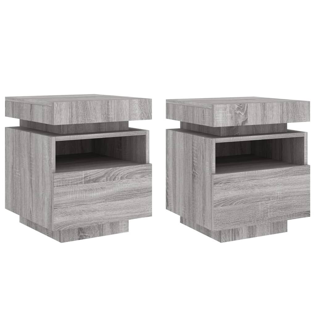 vidaXL Κομοδίνα με Φώτα LED 2 τεμ. Γκρι Sonoma 40x39x48,5 εκ.